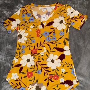 LuLaRoe Yellow Floral Short Sleeve Tee
